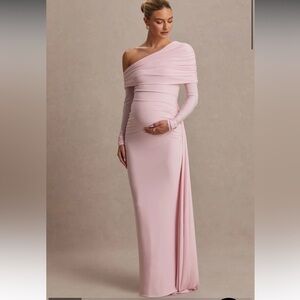 Elegant Pink Off-Shoulder Maternity Dress club London